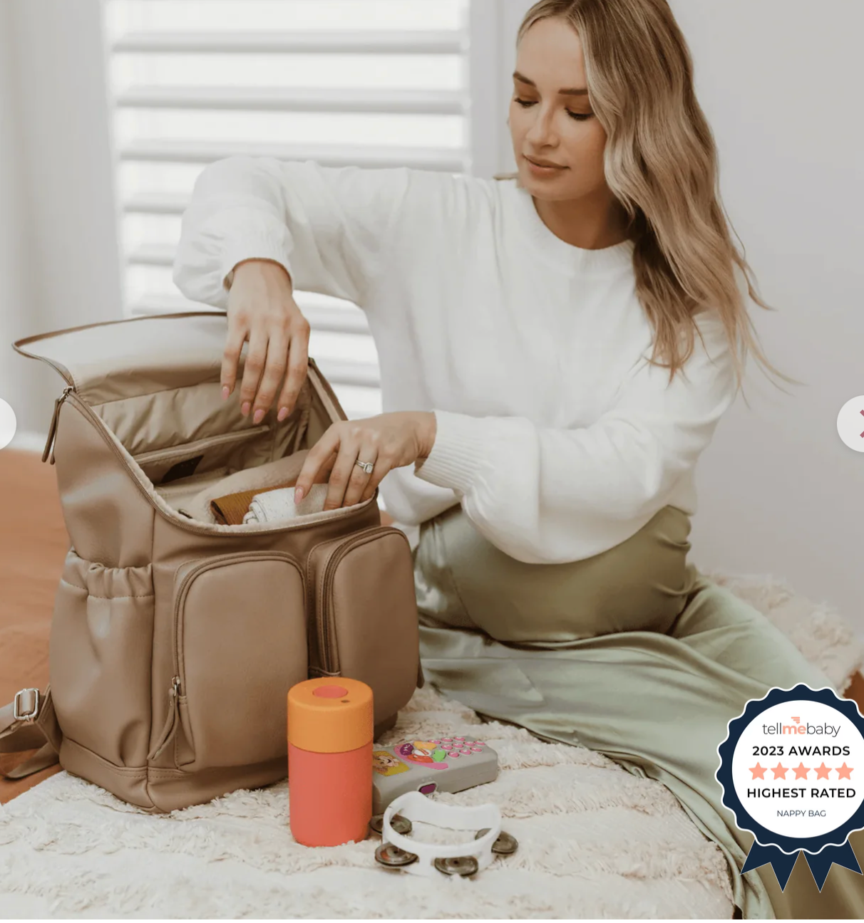 OiOi Faux Leather Baby Changing Backpack Oat Martha & Marmalade